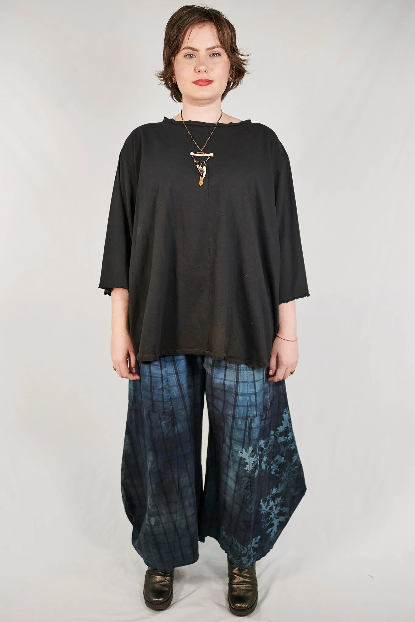 3159P Plaid Klee Pant Blues/Midnight Dip w/Floral Handprint