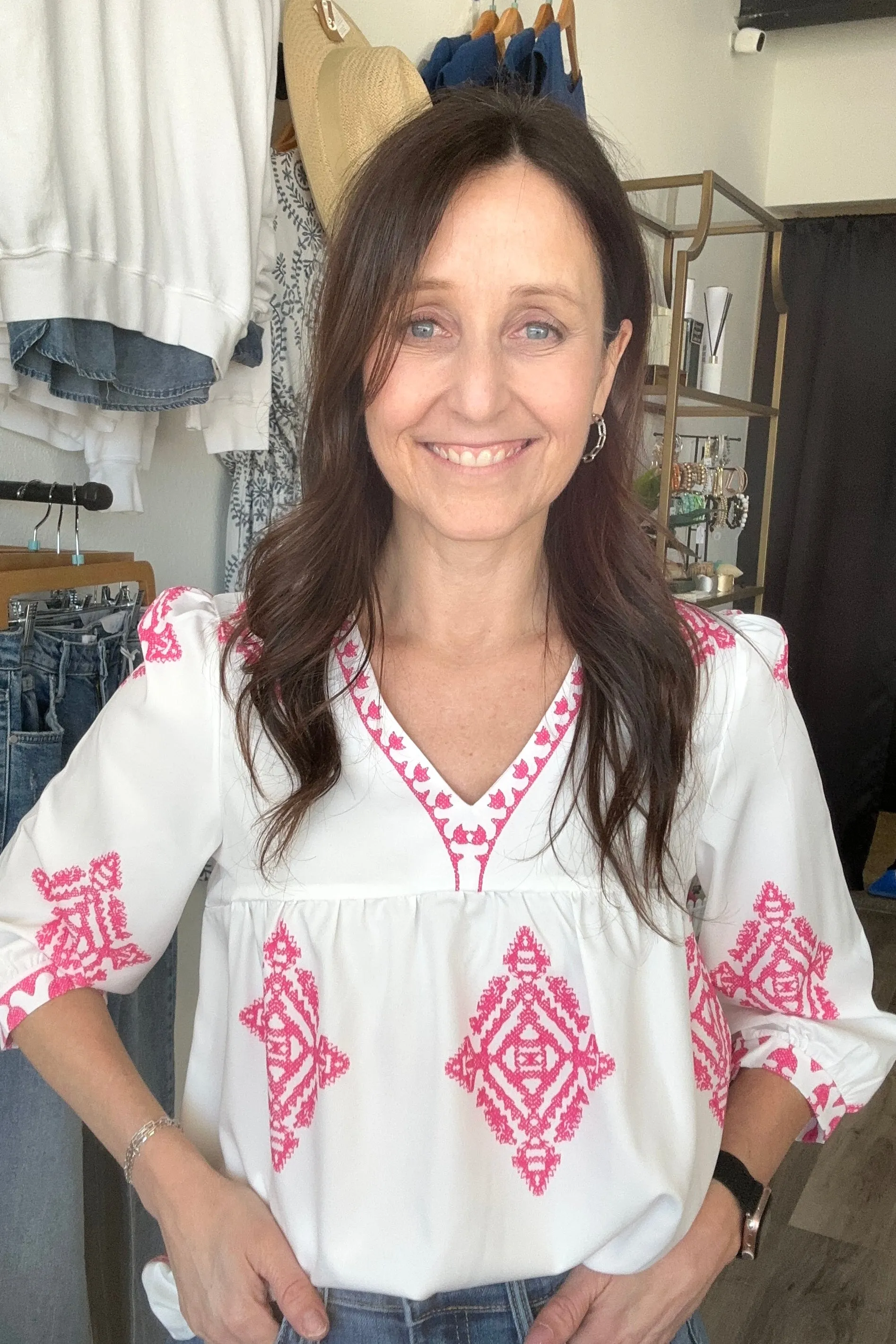 Amber Three Quarter Sleeve Print Blouse