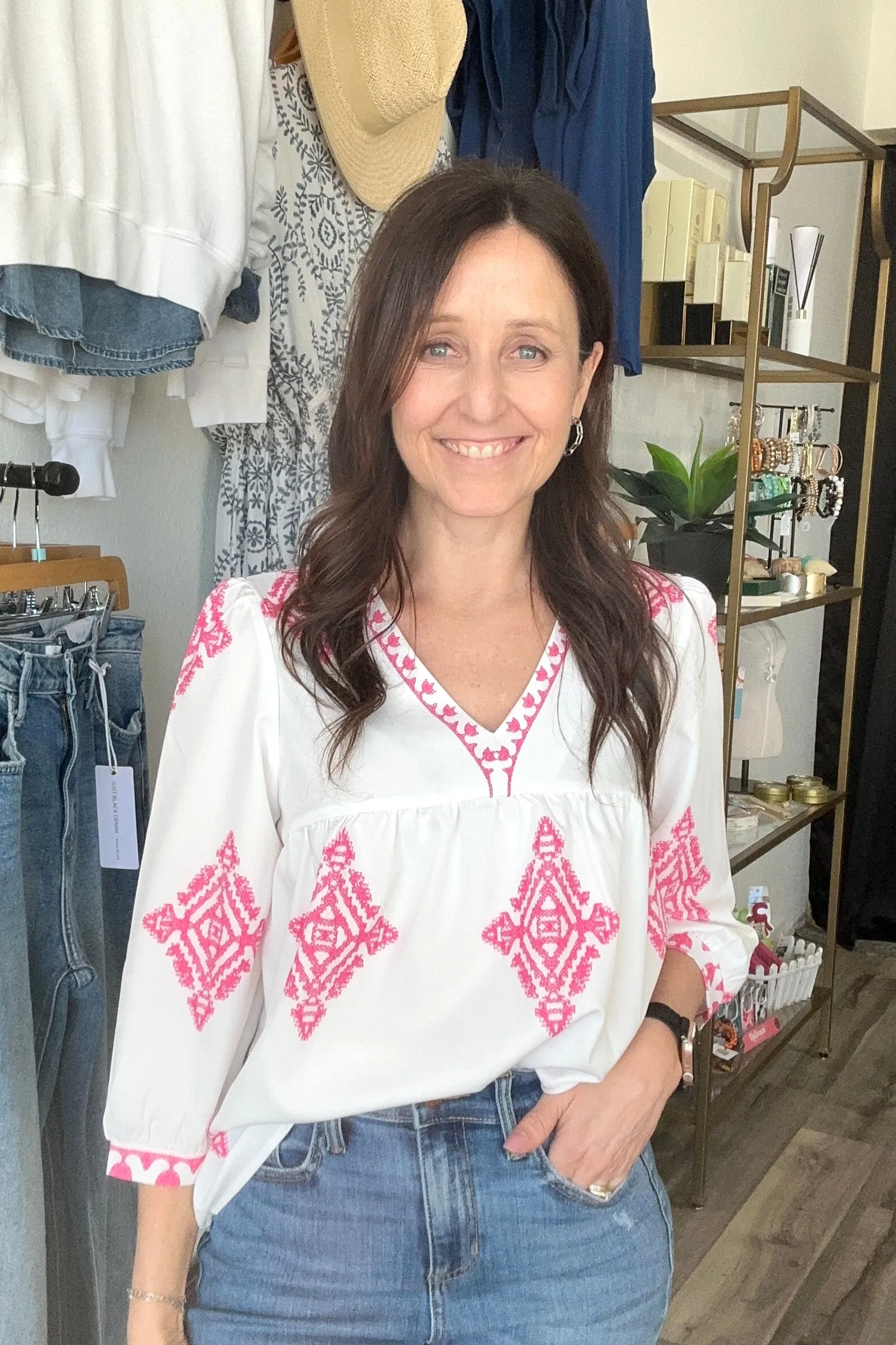 Amber Three Quarter Sleeve Print Blouse
