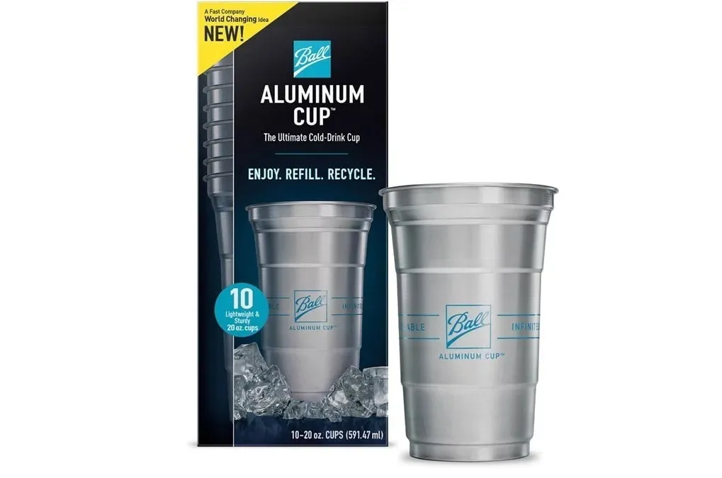 Ball Aluminum Cup, Disposable Recyclable Cold-Drink Cups, 20 oz. 10 Count