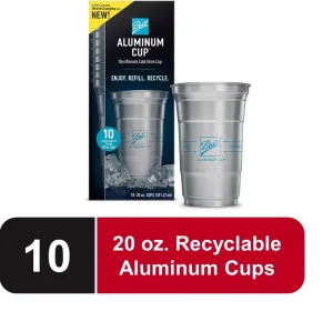 Ball Aluminum Cup, Disposable Recyclable Cold-Drink Cups, 20 oz. 10 Count