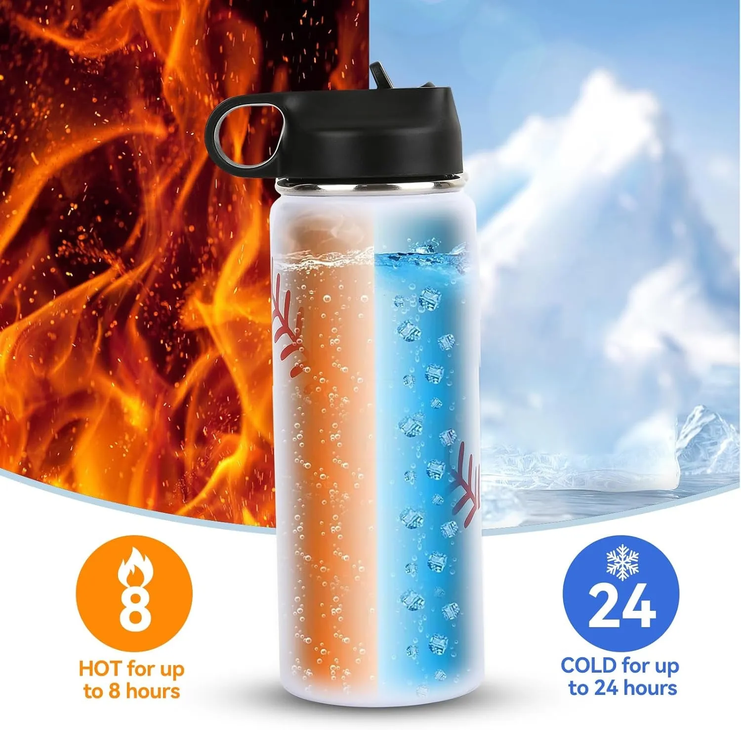 Baseball Gifts for Boys 8-12,Baseball Water Bottles and 100PCS Stickers Stuff Accessories for 6-8 12-14 Kid Player Lovers(18Oz)