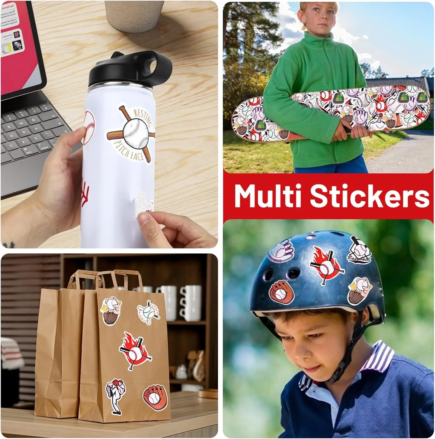 Baseball Gifts for Boys 8-12,Baseball Water Bottles and 100PCS Stickers Stuff Accessories for 6-8 12-14 Kid Player Lovers(18Oz)