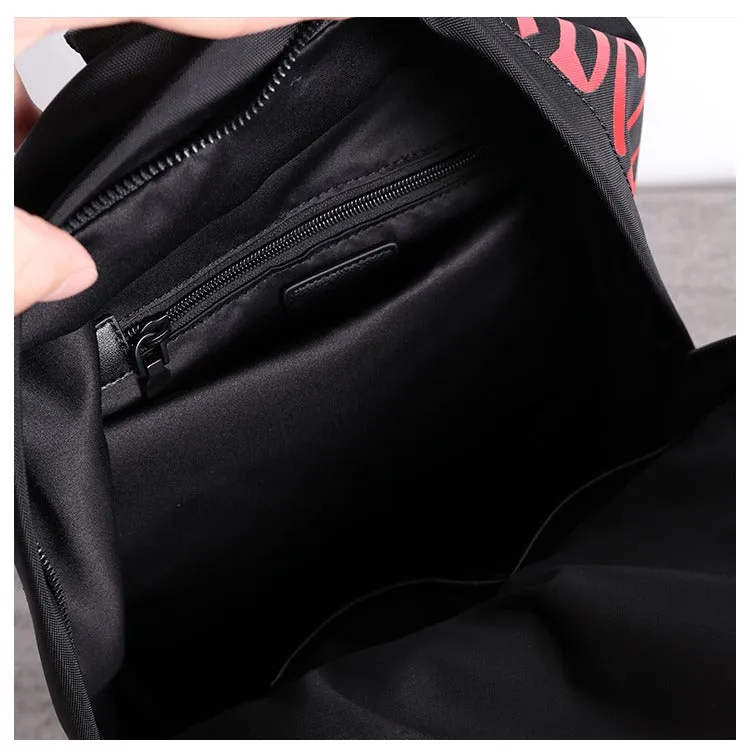 Black Nylon Graphic Satchel Backpack Womens School Backpacks Bag Nylon Travel Rucksack for Ladies
