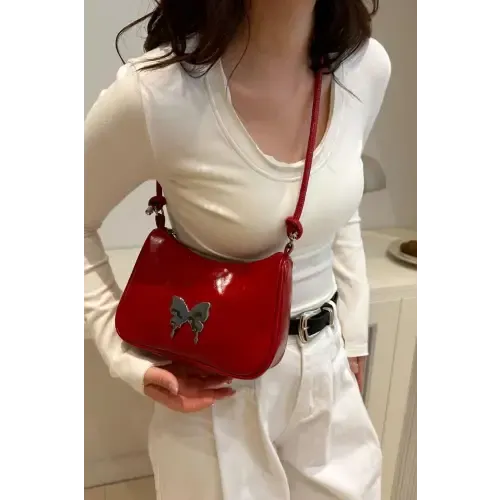 Chic Black Patent Leather Butterfly PU Leather Knotted Strap Shoulder Bag