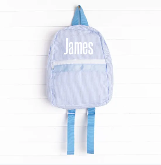 Classroom Carryall Backpack, Blue Seersucker