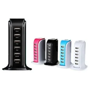 Color: BLACK - Smart Power 6 USB Colorful Tower for Every Desk at Home or Office