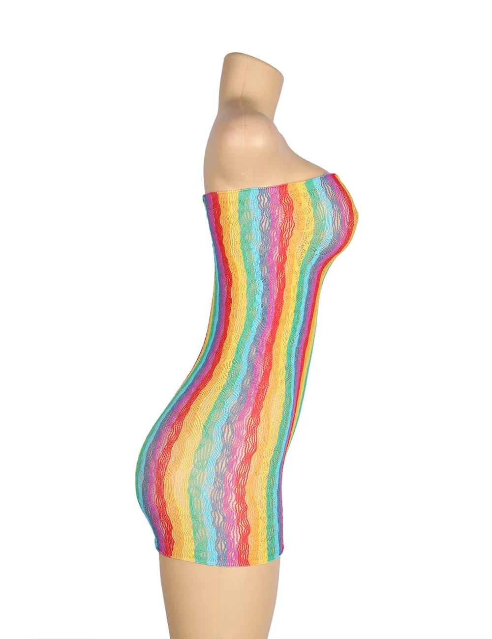 Colorful Off Shoulder Sleeveless Fishnet Bodystocking