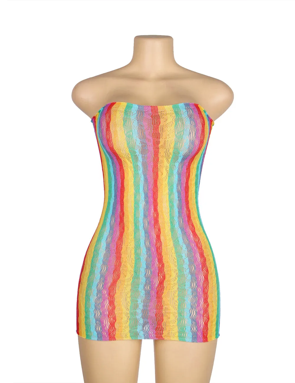Colorful Off Shoulder Sleeveless Fishnet Bodystocking