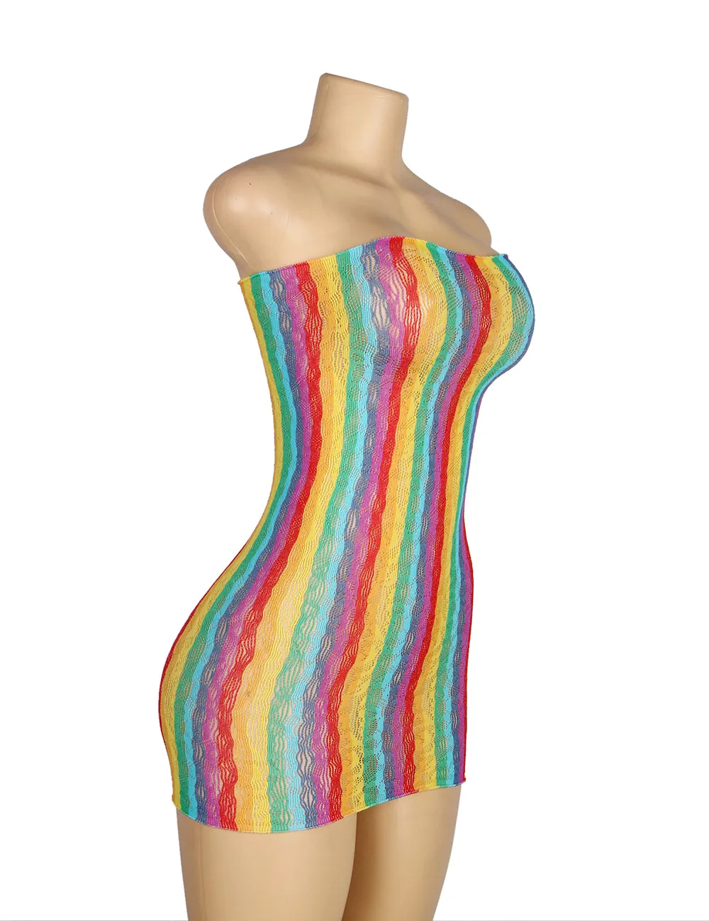 Colorful Off Shoulder Sleeveless Fishnet Bodystocking