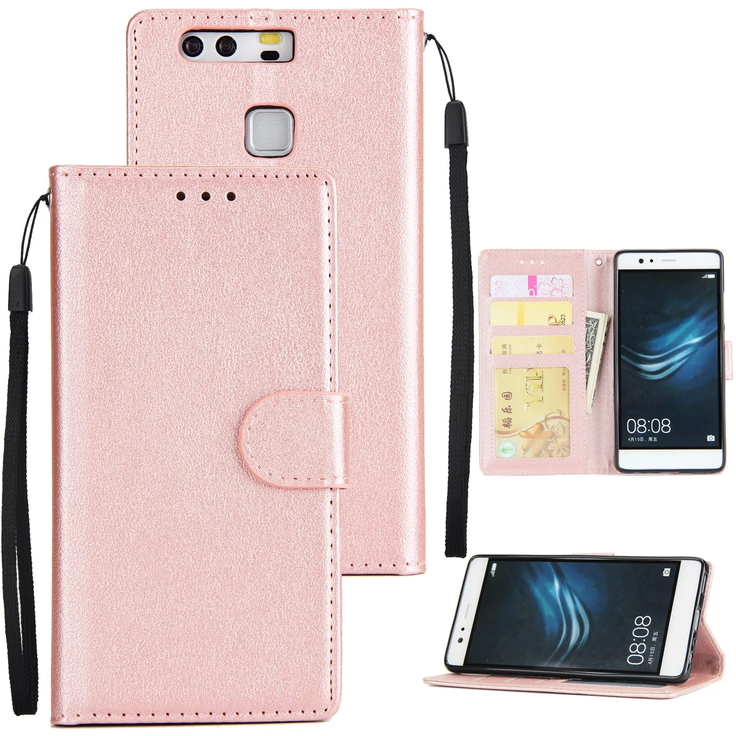 For Huawei P9 plus PU Leather Smart Phone Case Protective Cover with Buckle & 3 Card Position  blue