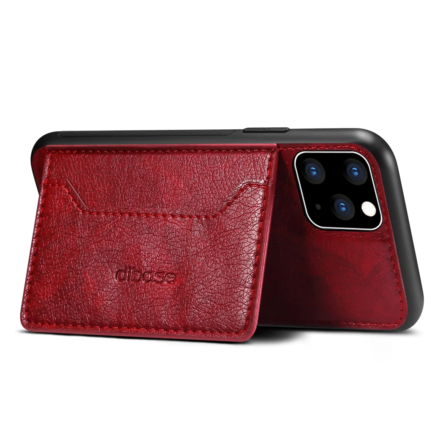 For iPhone 11/11 Pro/11 Pro Max Cellphone Smart Shell 2-in-1 Textured PU Leather Shock-Absorption Anti-Fall Card Holder Stand Function Phone Cover black