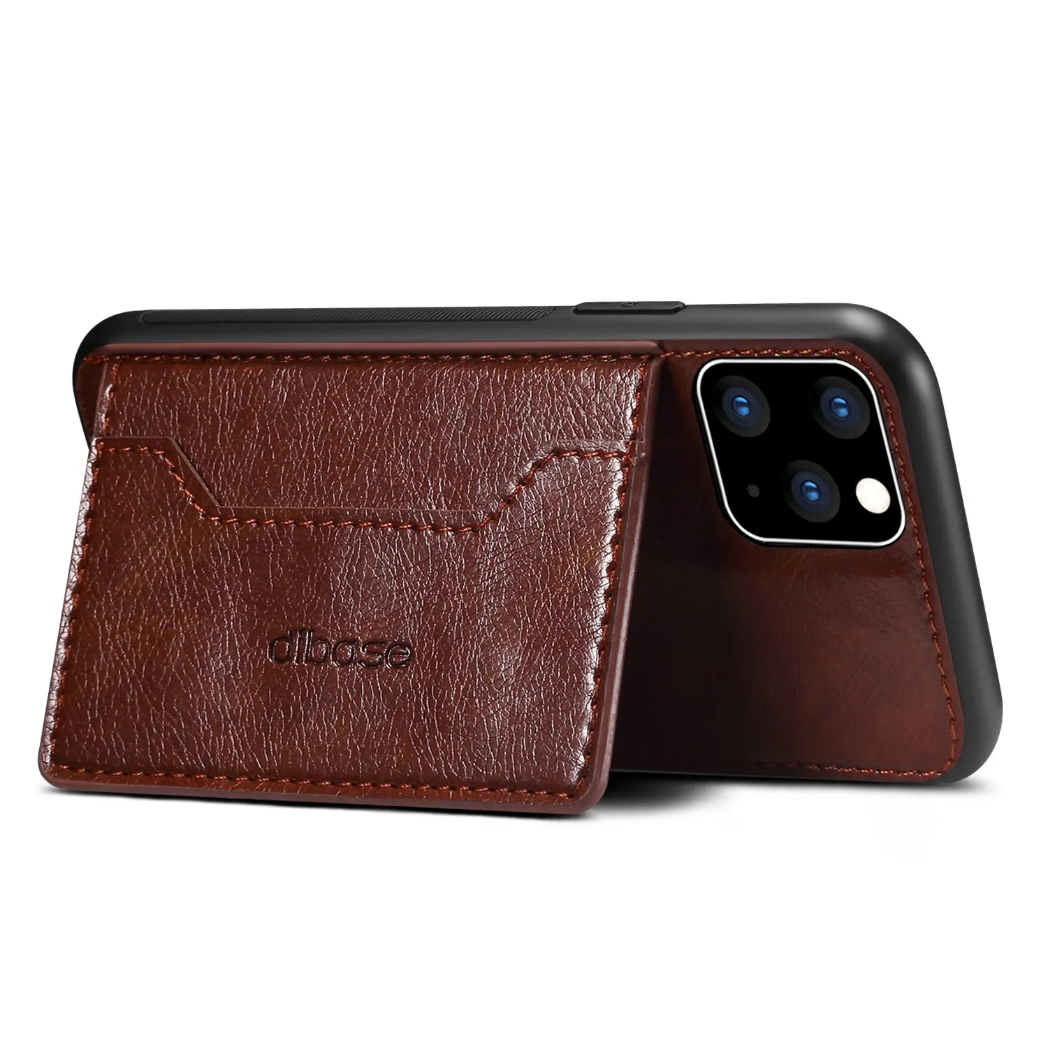 For iPhone 11/11 Pro/11 Pro Max Cellphone Smart Shell 2-in-1 Textured PU Leather Shock-Absorption Anti-Fall Card Holder Stand Function Phone Cover coffee