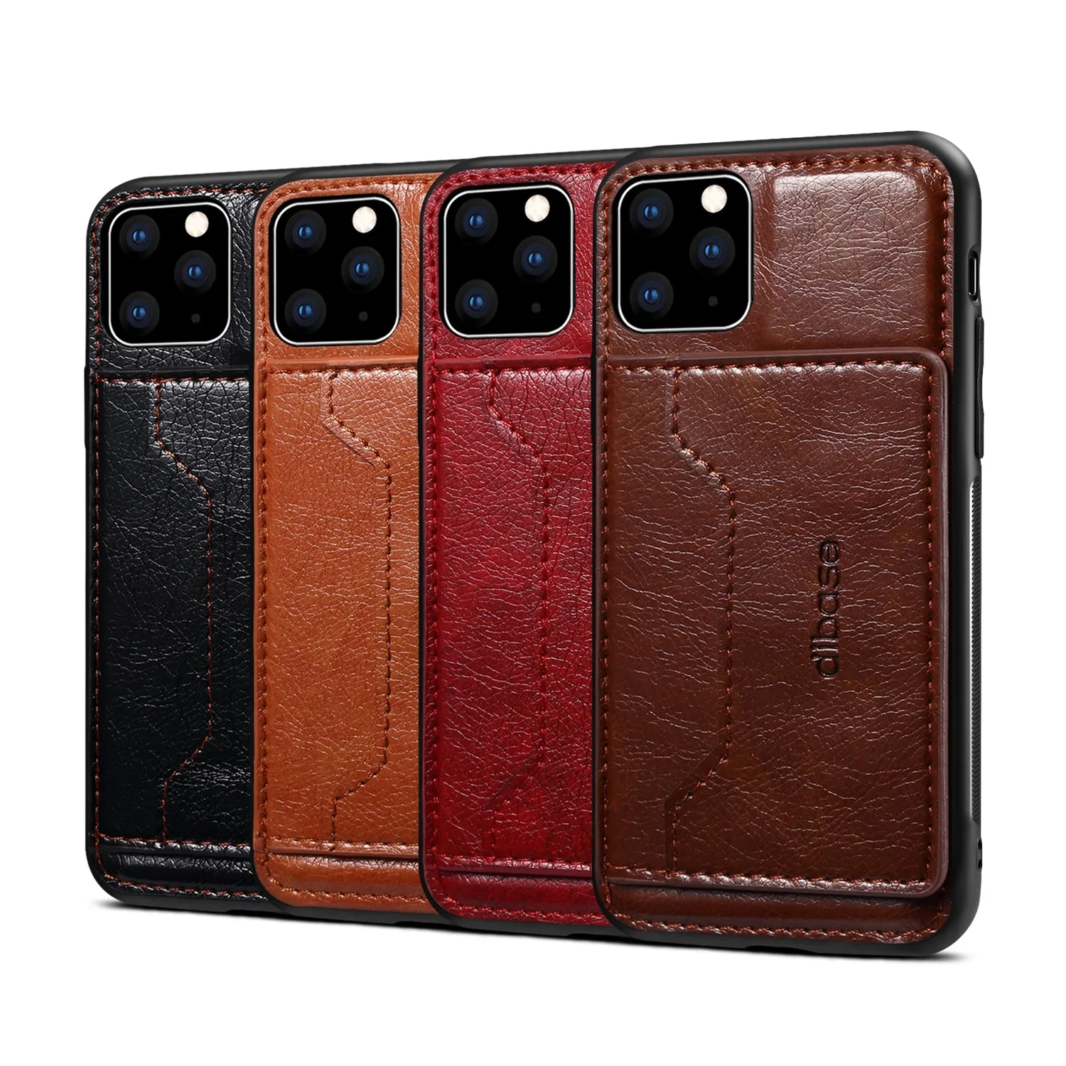 For iPhone 11/11 Pro/11 Pro Max Cellphone Smart Shell 2-in-1 Textured PU Leather Shock-Absorption Anti-Fall Card Holder Stand Function Phone Cover coffee