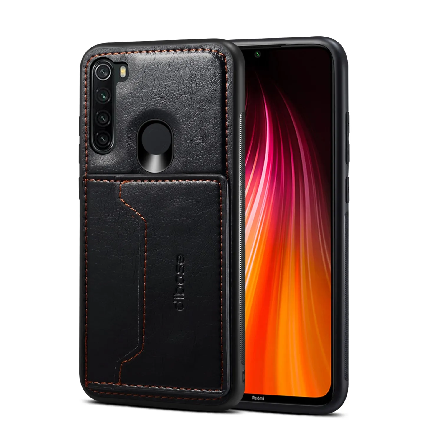 For Red Mi NOTE 8/8 Pro Cellphone Smart Shell 2-in-1 Textured PU Leather Card Holder Stand-viewing Overall Protection Case coffee