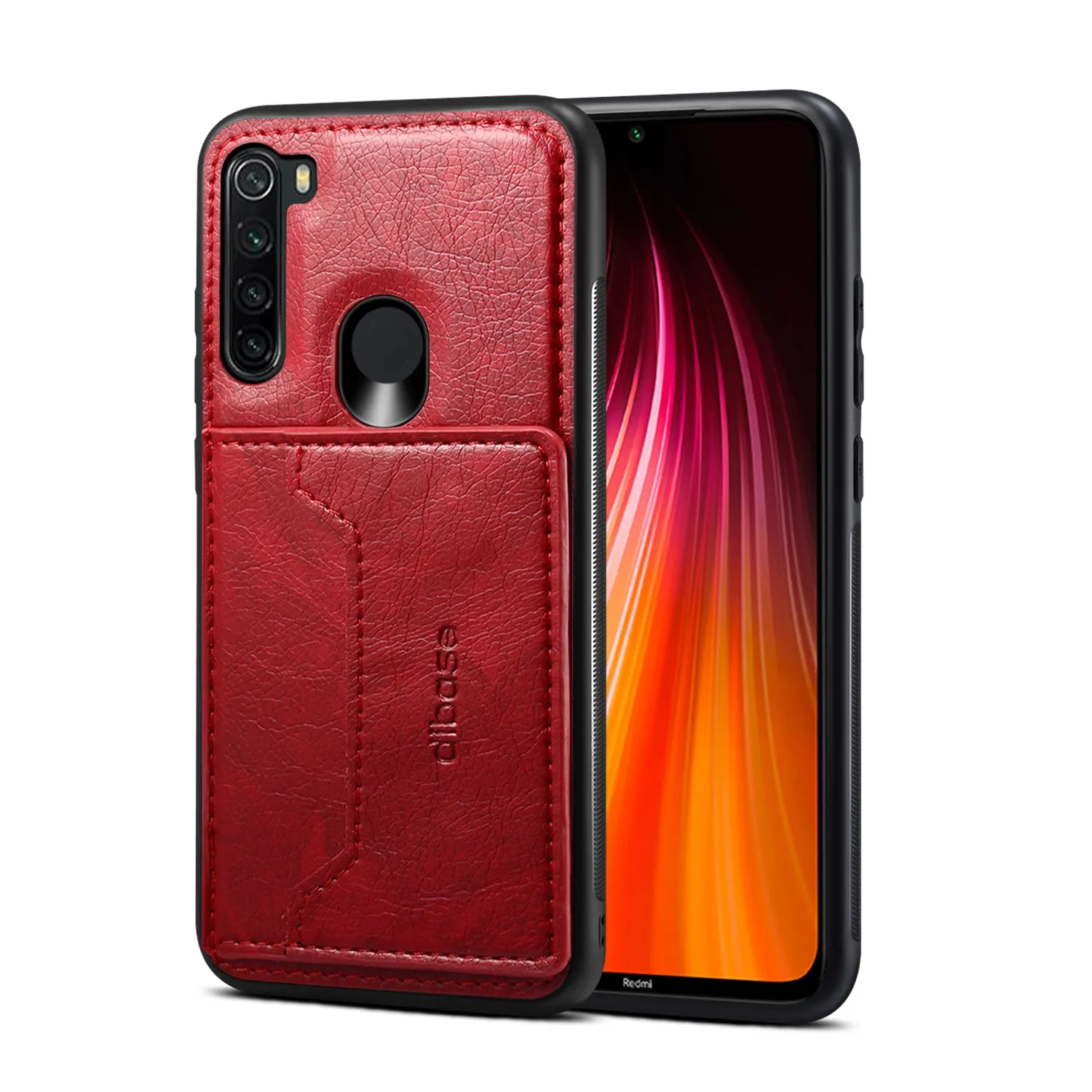 For Red Mi NOTE 8/8 Pro Cellphone Smart Shell 2-in-1 Textured PU Leather Card Holder Stand-viewing Overall Protection Case coffee