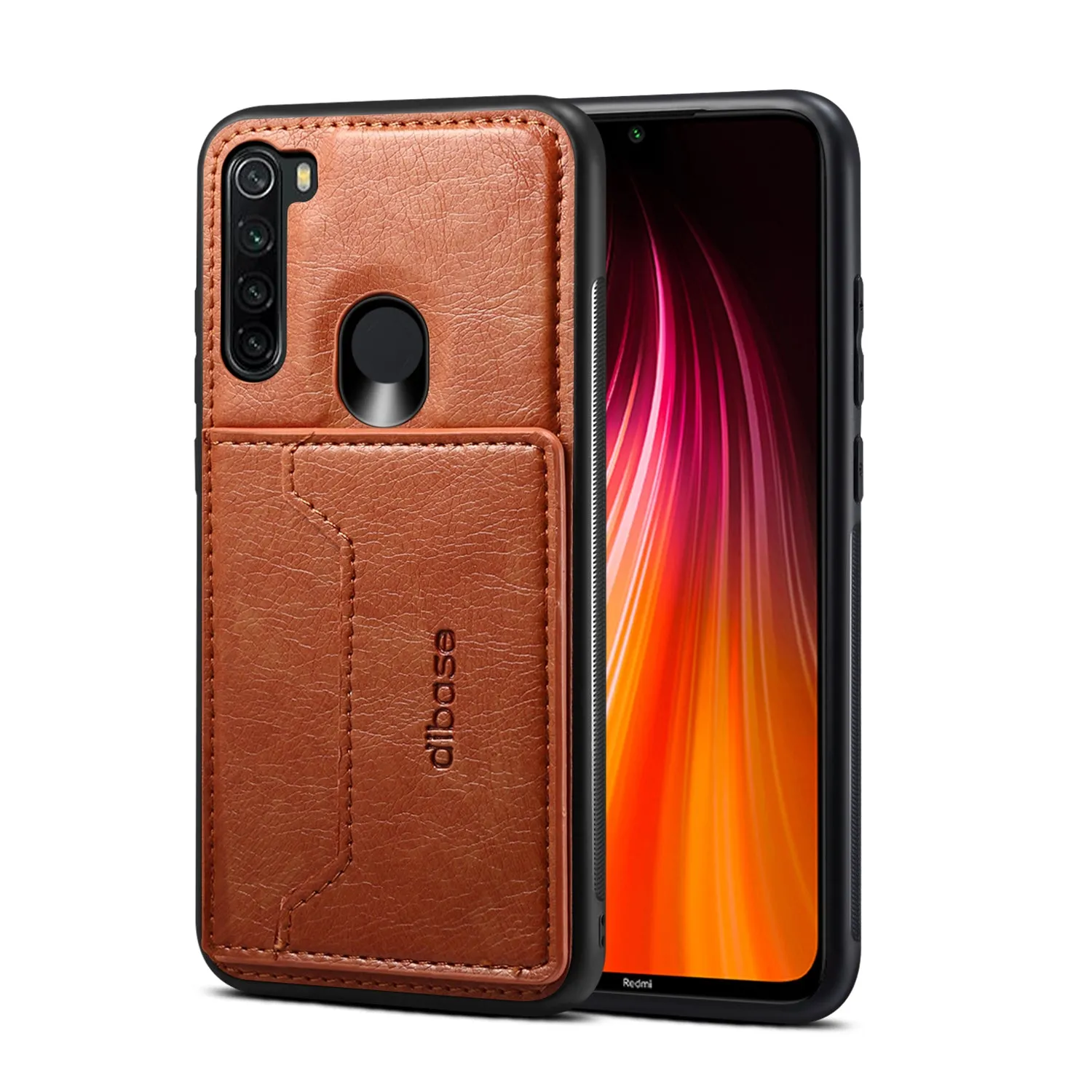 For Red Mi NOTE 8/8 Pro Cellphone Smart Shell 2-in-1 Textured PU Leather Card Holder Stand-viewing Overall Protection Case coffee