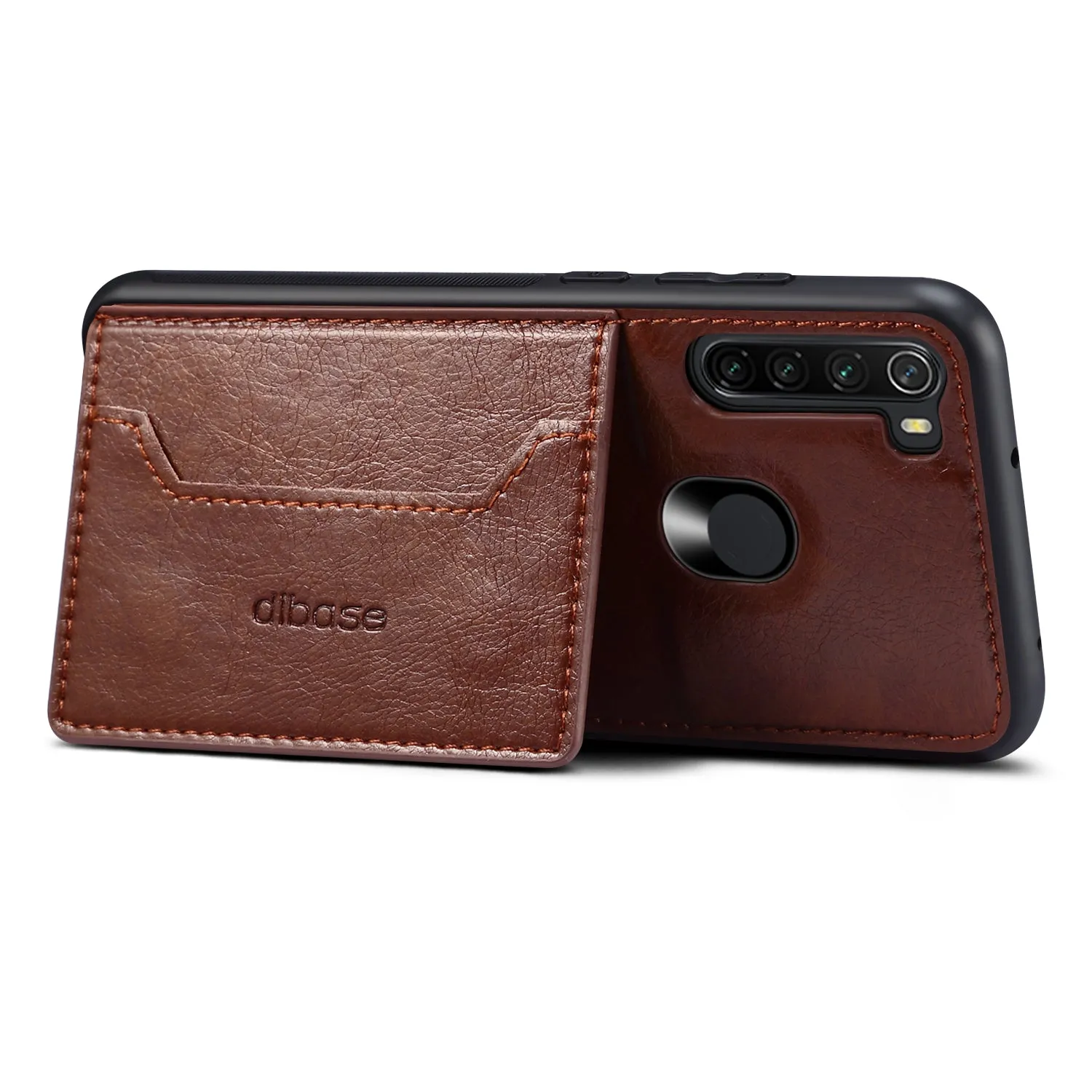 For Red Mi NOTE 8/8 Pro Cellphone Smart Shell 2-in-1 Textured PU Leather Card Holder Stand-viewing Overall Protection Case coffee