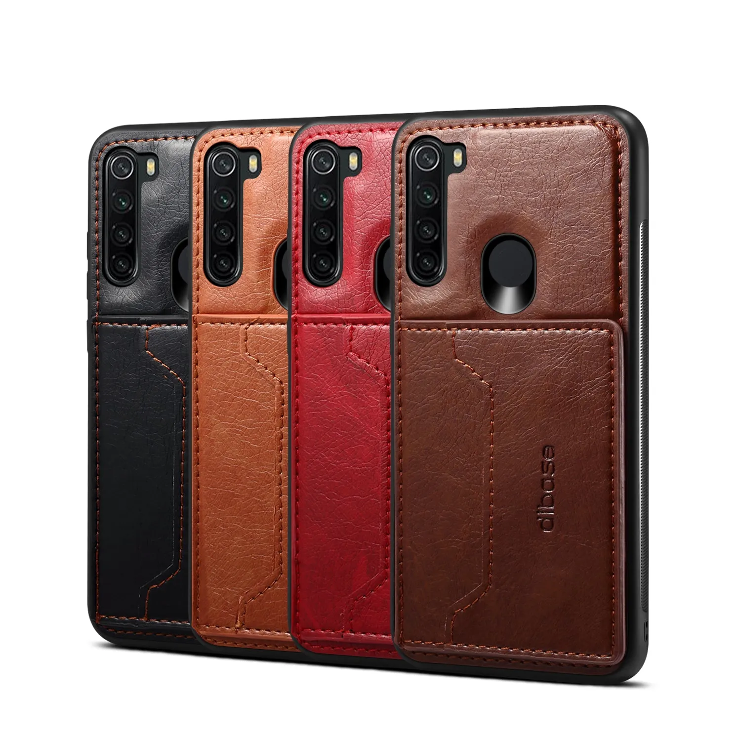 For Red Mi NOTE 8/8 Pro Cellphone Smart Shell 2-in-1 Textured PU Leather Card Holder Stand-viewing Overall Protection Case coffee