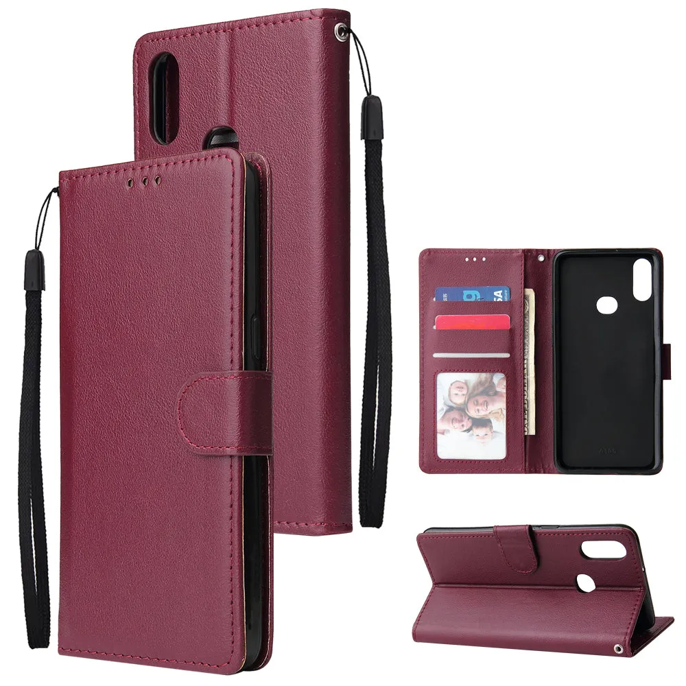 For Samsung A10S A20S Cellphone Cover Mobile Phone Shell Buckle Closure Cards Slots PU Leather Smart Shell with Wallet Overall Protection brown