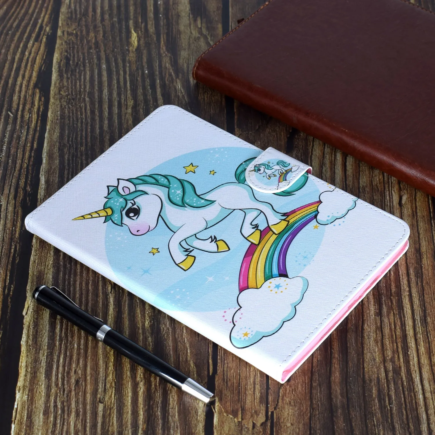 For Samsung T580 PU Laptop Protective Case with Front Snap Color Painted Smart Stay Cover  single horned horse