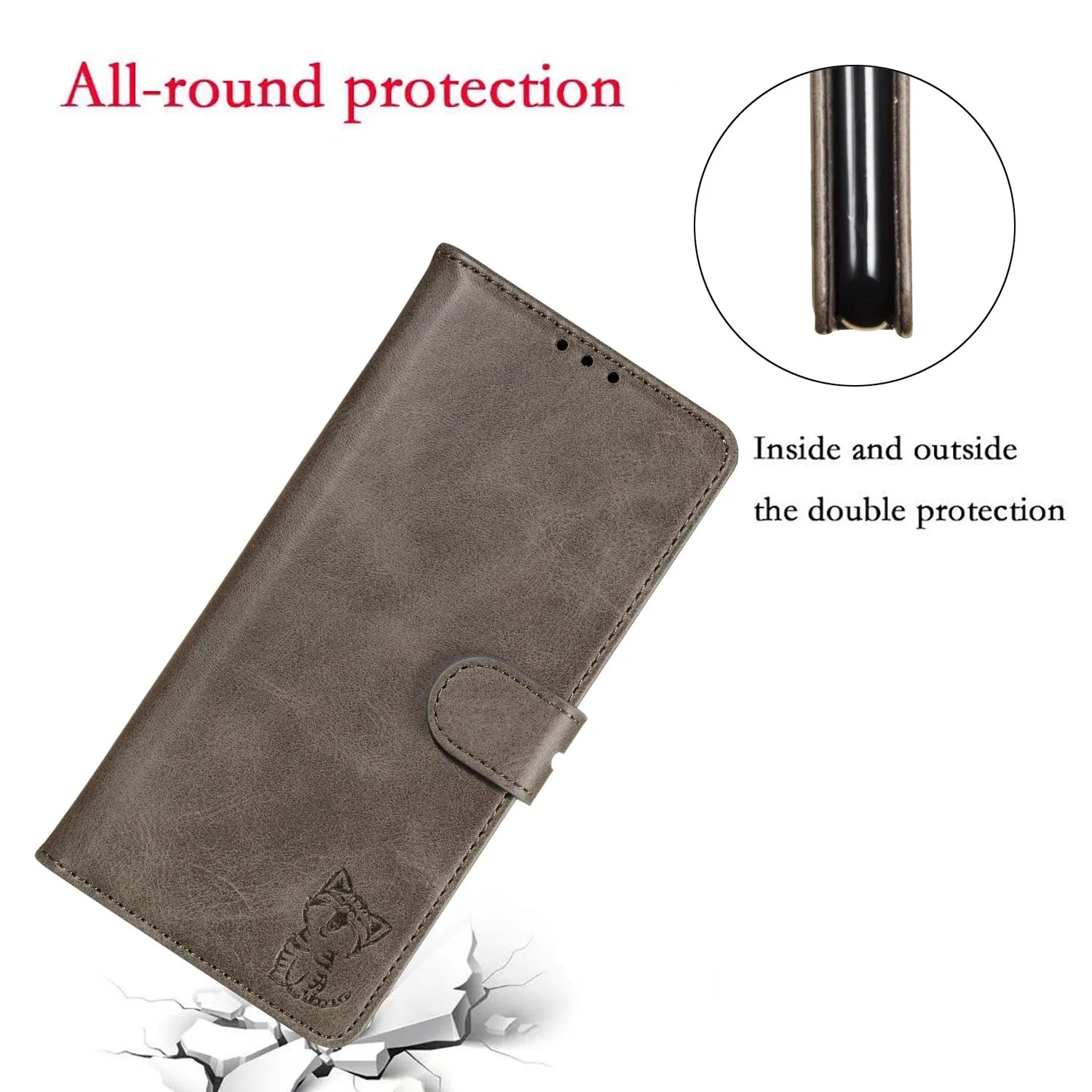 For XiaoMI 10 Pro Mobile Phone Cover PU Leather Front Buckle Smart Shell Anti-fall Phone Case 2 gray