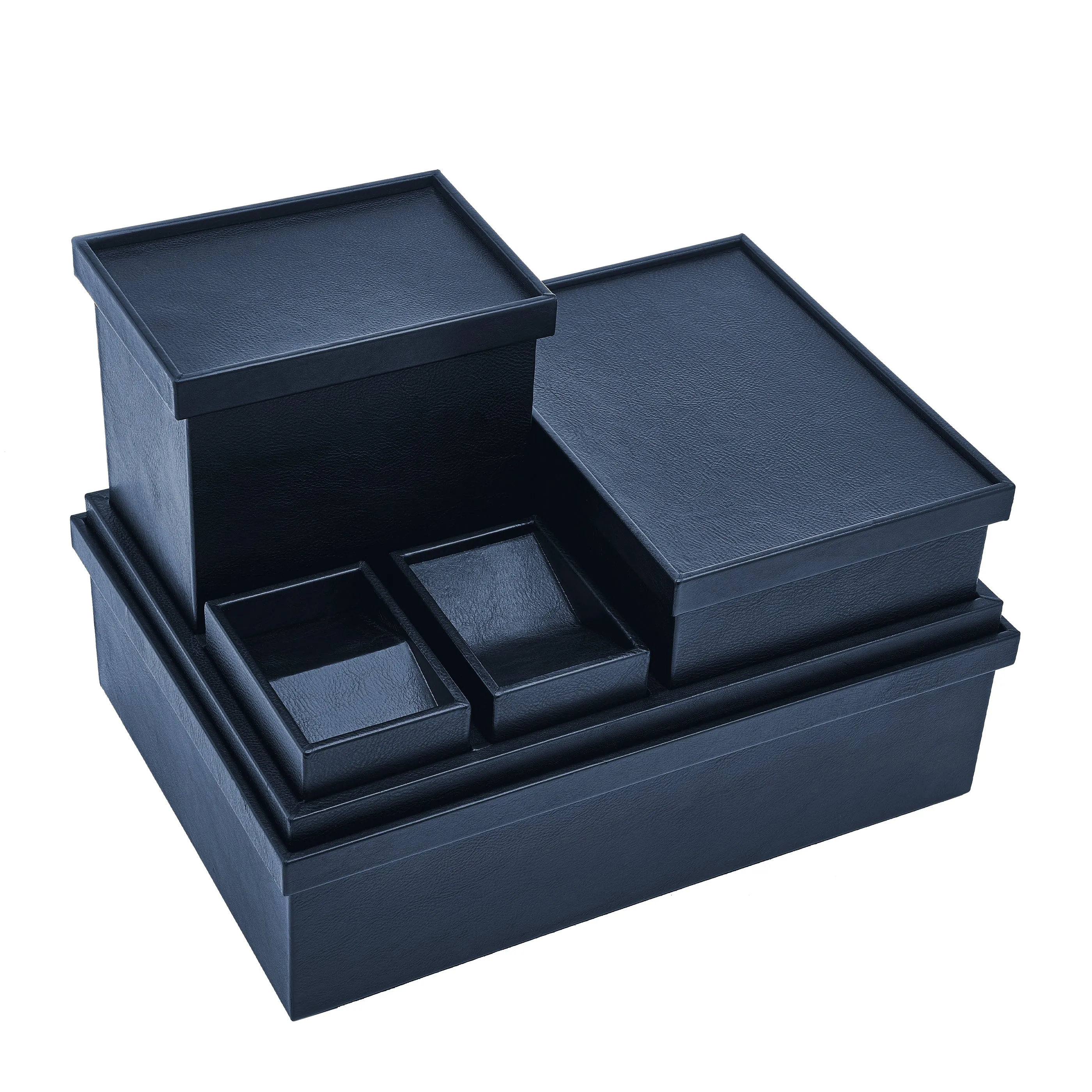 Leather Keepsake Boxes Set Of 6, Blu Oltremare