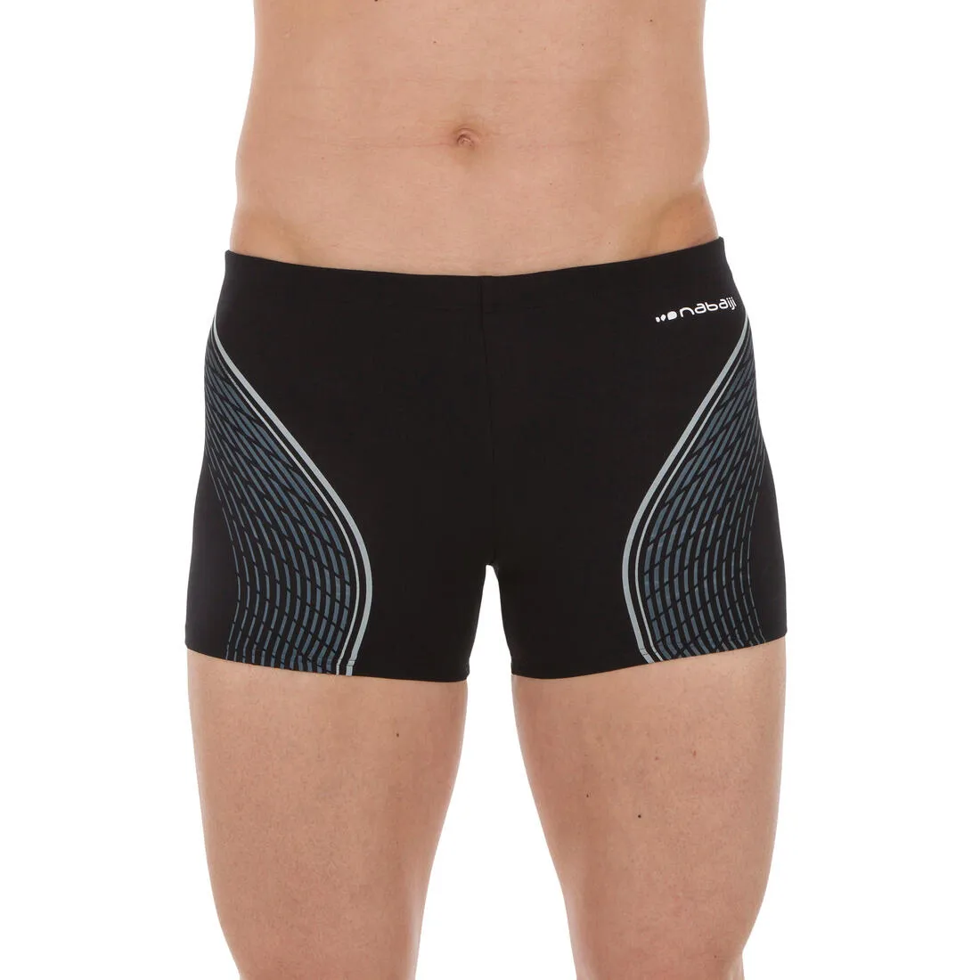 MEN'S SWIMMING BOXERS 500 FIT - BLACK DASH GREY