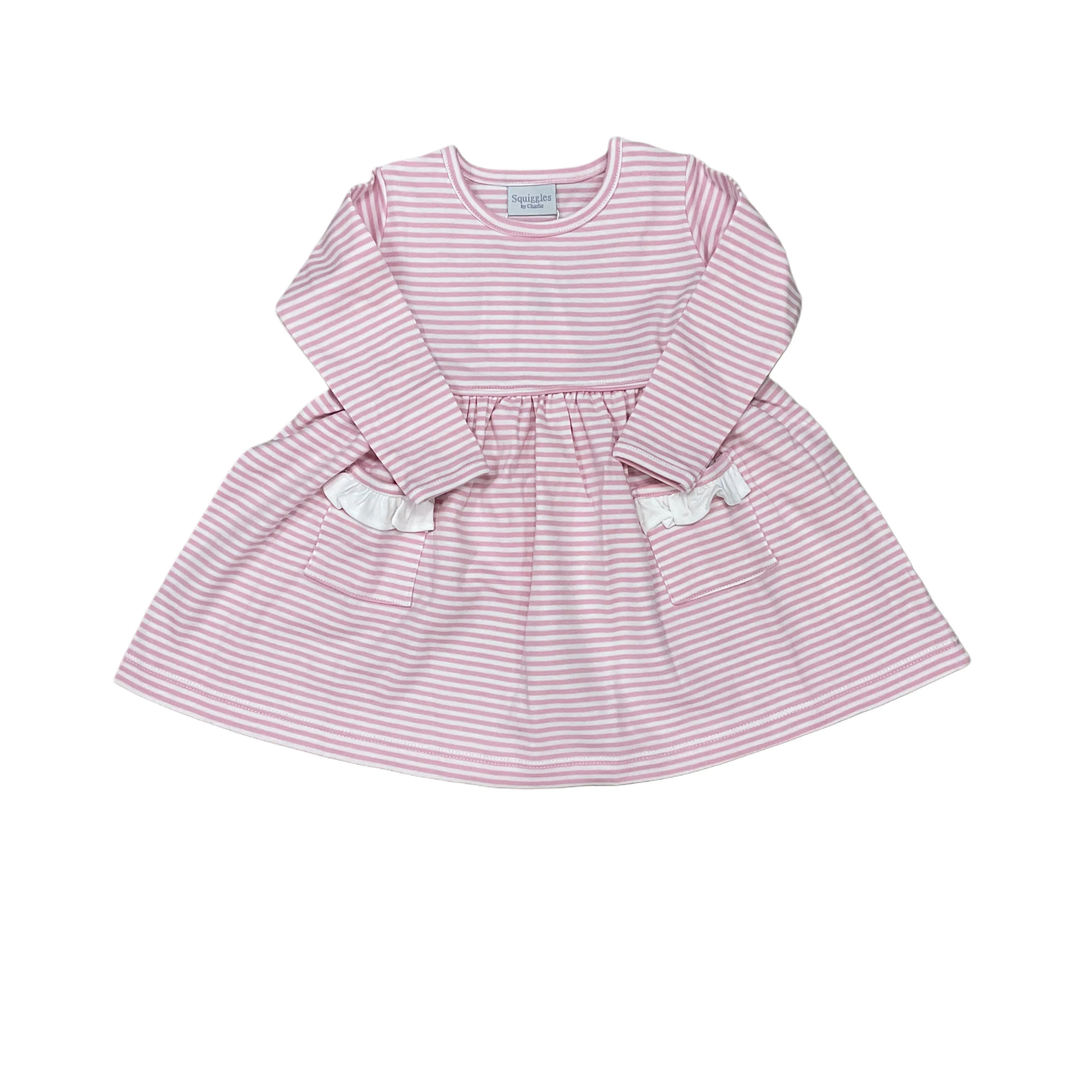 Pink Stripe -01 Popover Dress Pockets LS