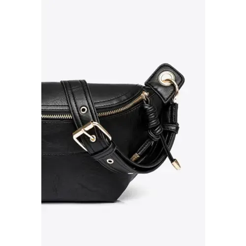 Sleek Black Leather Chain Strap Crossbody Bag