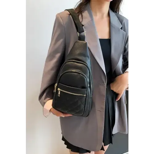 Sleek Black Leather Sling Bag