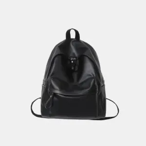 Sleek Black Leather Zip Backpack Bag