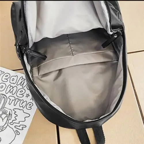 Sleek Black Leather Zip Backpack Bag