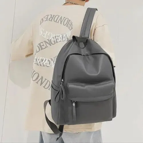 Sleek Black Leather Zip Backpack Bag