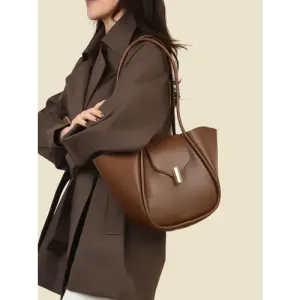 Sleek Brown Leather Shoulder Bag with Pouch for Everyday Style