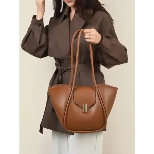 Sleek Brown Leather Shoulder Bag with Pouch for Everyday Style