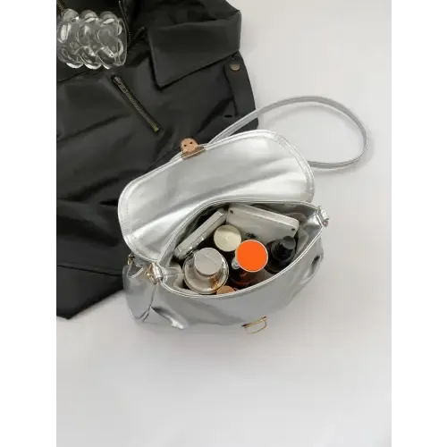 Sleek Silver Yeppi Leather Adjustable Strap Crossbody Bag