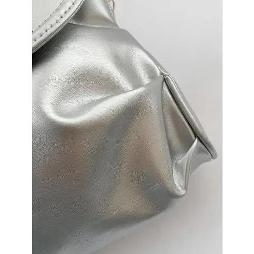 Sleek Silver Yeppi Leather Adjustable Strap Crossbody Bag