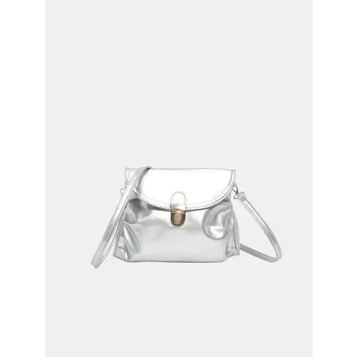 Sleek Silver Yeppi Leather Adjustable Strap Crossbody Bag
