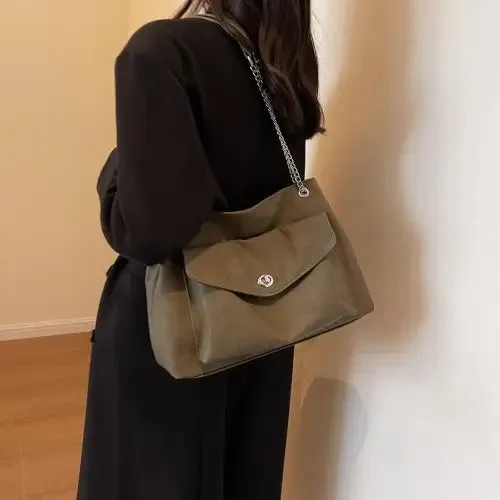 Stylish Olive Green Leather Shoulder Bag