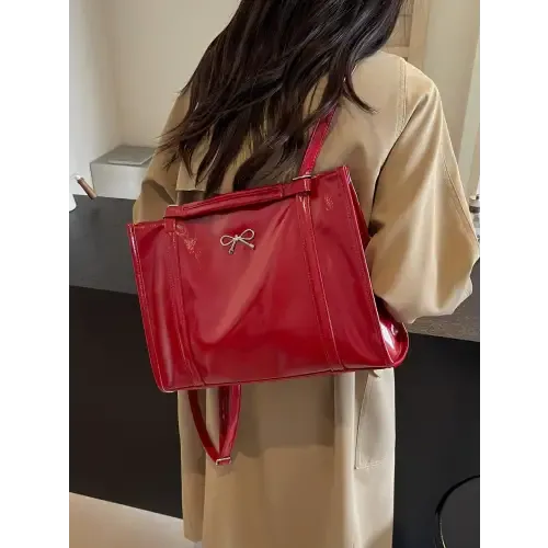 Stylish Red Patent Leather Bow Shoulder Bag for Trendsetters